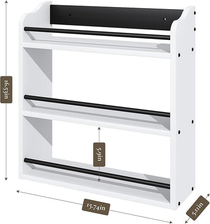 3 Tier Wooden Spice Rack, Seasoning Jars Rack Shelf Spice Organizer for Countertop or Wall Mount, Vertical Spice Holder for Kitchen Counter, Cabinet, Pantry, White