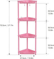 Orimade Rustproof 4 Tier Floor Standing Corner Shower Caddy Organizer, Plastic Metal Splicing Floor Corner Shelf Rack Storage Stands for Bathroom,10.8 x 10.8 x 44.6 inches, Pink