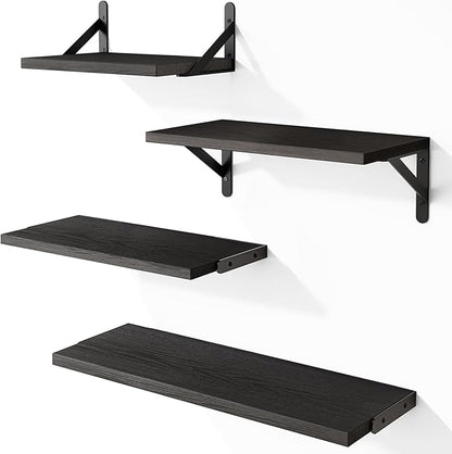 YGEOMER Floating Shelves for Wall, Black Wall Shelves Different Sizes for Living Room, Bathroom, Bedroom, Kitchen, Home Decor (Set of 4)