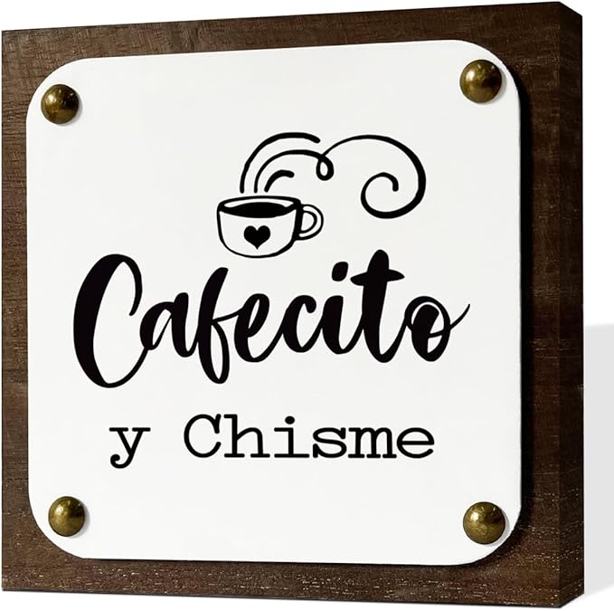Cafecito Y Chisme Sign, Spanish Coffee Sign, Wooden Box Signs Decors Art, Coffee Table Art, Spanish Home Kitchen Decoration for Coffees Lovers, Coffees Station Decors