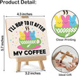 Easter Kitchen Decor - Easter Decorations for Home - I Will Hop to It After My Coffee Wood Sign with Easel Home Office Kitchen Coffee Bar Desk Tabletop Shelf Tiered Tray Decorations