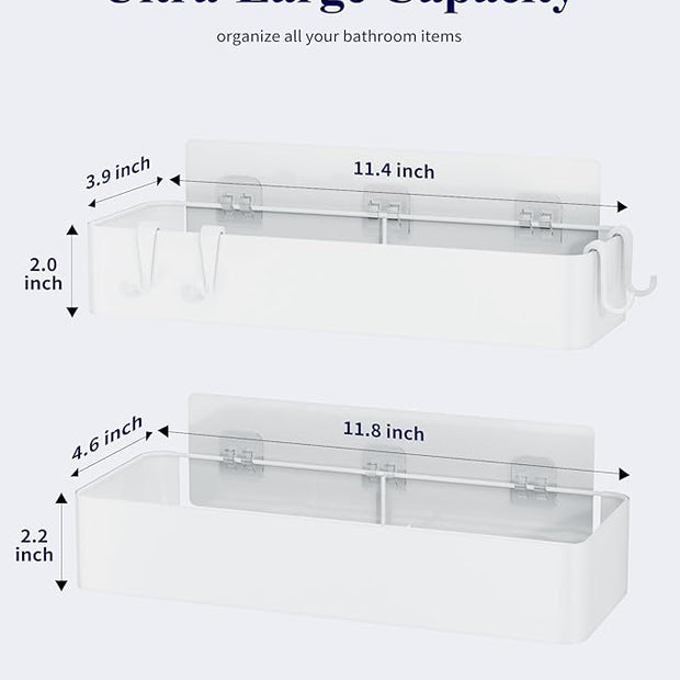 Kitsure Shower Caddy - 2 Pack Adhesive Shower Organizer, Rustproof Metal Shelves, No-Drill Bathroom Organizers and Storage, White, Large
