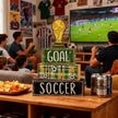 DIYDEC 4Pcs Soccer Tabletop Decorations Wooden Trophy Block Signs Gift Rustic Football Tiered Tray Decor Soccer Centerpiece World Cup Table Sign for Home Office Tabletop Fireplace Party Decor