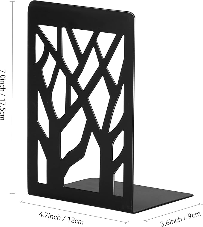Metal Bookends Black 6 Pair - Heavy Duty Book Stoppers for Shelves - Decorative Book Ends