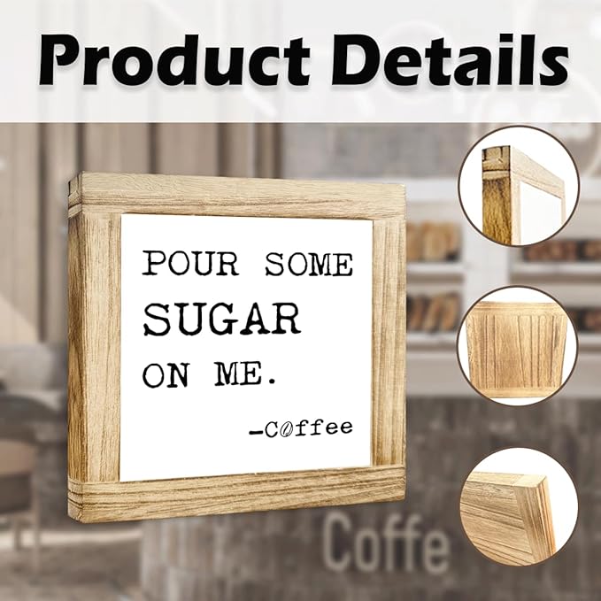 Humorous Wood Coffee Sign Pour Some Sugar On Me Funny Coffees Sign For Office Kitchen Decoration Square Wood Coffees Decor Signs Rustic Cafe Bar Plaque Gift For Coffee Lover 5.9x5.9 Inch