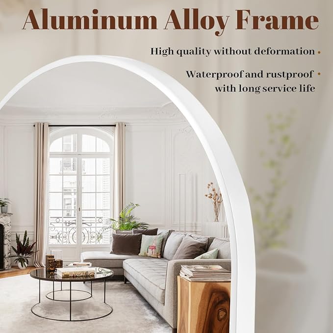 32 x 34 inch Arch Wall Mirror, White Arched Bathroom Vanity Mirrors for Over Sink, Metal Frame Room Wall Decor Haning or Leaning for Entryway, Bedroom, Living Room