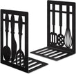Book Ends,Metal Bookend,Bookend Decorative Heavy Book Ends for Shelves, Home Decorative Bookends for Heavy Books,Non-Skid Black Book Holder for Kitchen Housewarming Cooking Lover Gifts