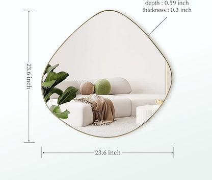 Asymmetrical Wall Mirror Matel Brass Framed Wall Mirror for Living Room Bedroom Bathroom Entryway Wall Decor 23.6" L x 23.6" W ELE-004G