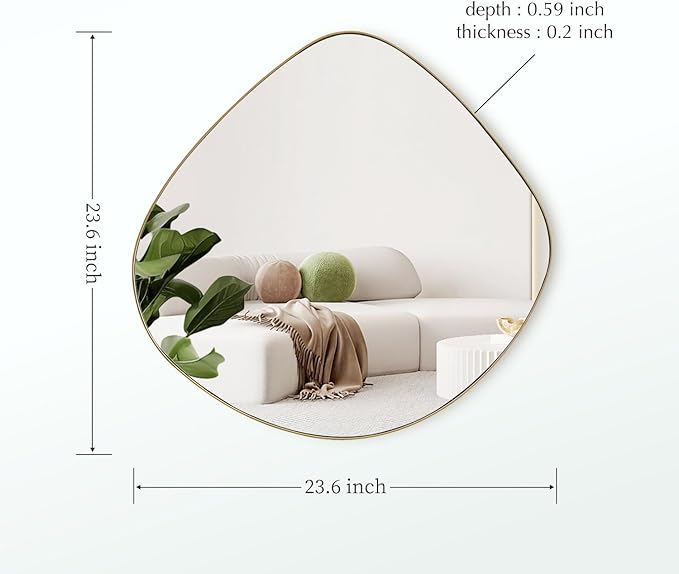Asymmetrical Wall Mirror Matel Brass Framed Wall Mirror for Living Room Bedroom Bathroom Entryway Wall Decor 23.6