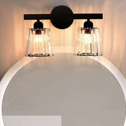 TISLYCO 2 Lights Sconces Wall Decor, Modern Vanity Light Fixture Over Mirror, Black Crystal Wall Sconce for Hallway Entryway Restroom, 2 Lights Bathroom sconces