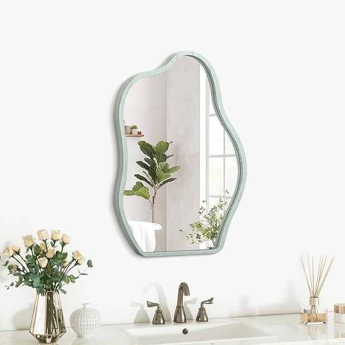 Asymmetrical Irregular Mirror for Wall Wooden Framed Hanging Wall Mirror Cloud Modern Unique Bathroom Wall Mirrors Decorative Living Room Bedroom Entryway Hallway Artistic Hanging Mirror