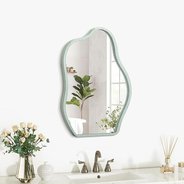Asymmetrical Irregular Mirror for Wall Wooden Framed Hanging Wall Mirror Cloud Modern Unique Bathroom Wall Mirrors Decorative Living Room Bedroom Entryway Hallway Artistic Hanging Mirror