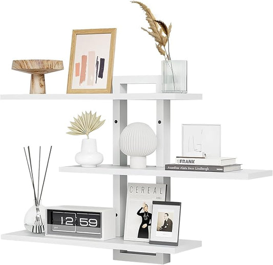 Floating Shelves for Wall Decor, 3 Tier Wall Mounted Storage Shelves, Bathroom Shelves, Decorative Hanging Storage Shelf for Living Room, Bedroom, Kitchen (White, 3 Tier)