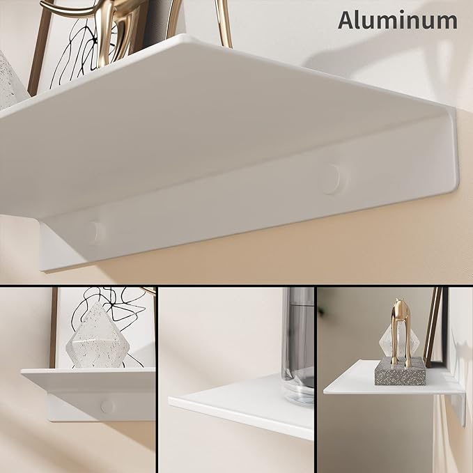 Danpoo White Floating Shelf for Wall Storage, Metal Wall Shelf for Living Room/Bathroom/Kitchen, Display Shelf for Collectibles, 16"