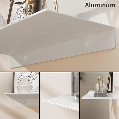 Danpoo White Floating Shelf for Wall Storage, Metal Wall Shelf for Living Room/Bathroom/Kitchen/Bedroom, 12” Small Display Shelf for Collectibles
