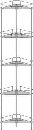 5 Tier Floor Standing Corner Shower Caddy Organizer Shelf with Hooks, Bathroom Shelves Stand Rack, Gray
