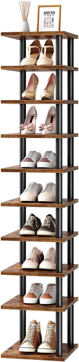 HOOBRO Vertical Shoe Rack, 10-Tier Narrow Shoe Shelf, Shoe Storage Organizer for Small Space, 11