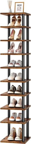 HOOBRO Vertical Shoe Rack, 10-Tier Narrow Shoe Shelf, Shoe Storage Organizer for Small Space, 11