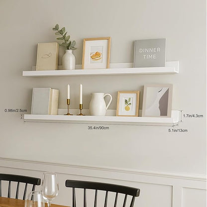 36inch Floating Picture Ledge Shelves 2-Pack, White Wall Mounted Shelves with Lip for Nursery, Kids Room, Living Room & Bedroom, Sturdy Floating Book Shelves for Photo Frames & Decor