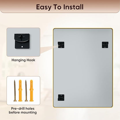 Antok Wall Mirror, 22"x30" Bathroom Vanity Mirror, Anti-Rust HD Tempered Glass, Wall Mounted Mirrors for Living Room, Entryway, Gold Frame, Rect