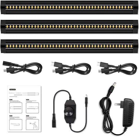 inShareplus 3 Pack 13 inch LED Under Cabinet Lighting, Dimmable, Natural White 4500K, CRI90+, 450Lumens, DC 12V Ultra Thin Under Counter Kitchen Lighting for Kitchen, Shelf, Cupboard, Black