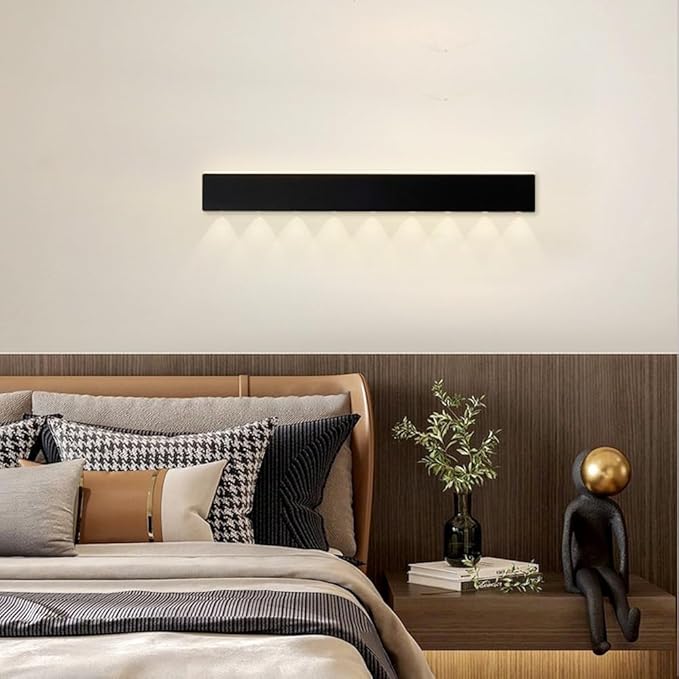 LED Wall Light, Ultra-Thin Black Metal Sconce with Mini Spotlight, Up and Down Lighting for Bedroom, Living Room, and Hallway - 3000K Warm White(80CM)