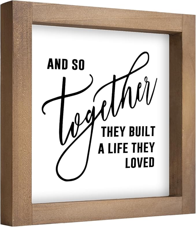 And So Together They Built A Life They Loved Sign, 6 Inch Wooden Love Decor for Couples Family, Indoor Table Top Tiered Tray Wall Art Shelf Desk Kitchen Rustic Farmhouse Decorations for Home