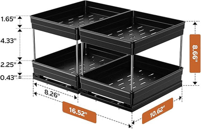 Pull Out Spice Rack Organizer for Cabinet, Slide Out Spice Racks Organizer, Easy to Install Spice Cabinet Organizers, 8.26''Wx10.62''Dx8.66''H, 2 Packs-2 Tiers (Black)
