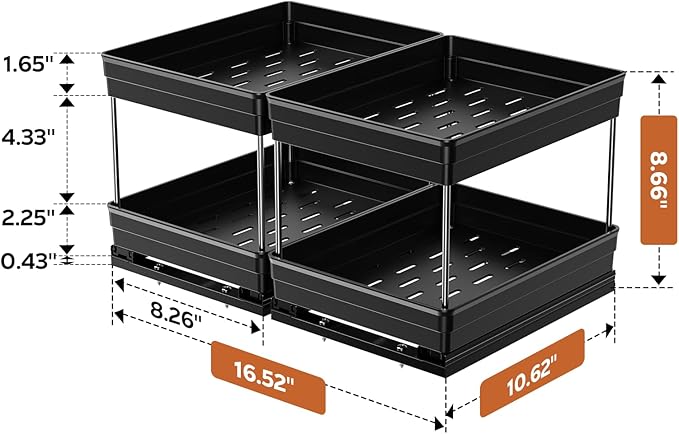 Pull Out Spice Rack Organizer for Cabinet, Slide Out Spice Racks Organizer, Easy to Install Spice Cabinet Organizers, 8.26''Wx10.62''Dx8.66''H, 2 Packs-2 Tiers (Black)