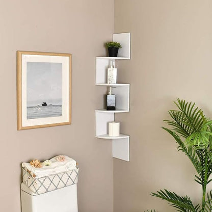 WELLAND White Finished Floating Shelf,Zig Zag 4 Tiers Corner Wall Mounted Shelf