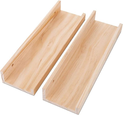 AZSKY Picture Ledge Shelf, Small Floating Shelves Set of 2, 16 Inches Nursery Book Shelves for Storage, Bookshelf Wall Mounted for Living Room Bedroom Decor Books Photo Frames,Natural
