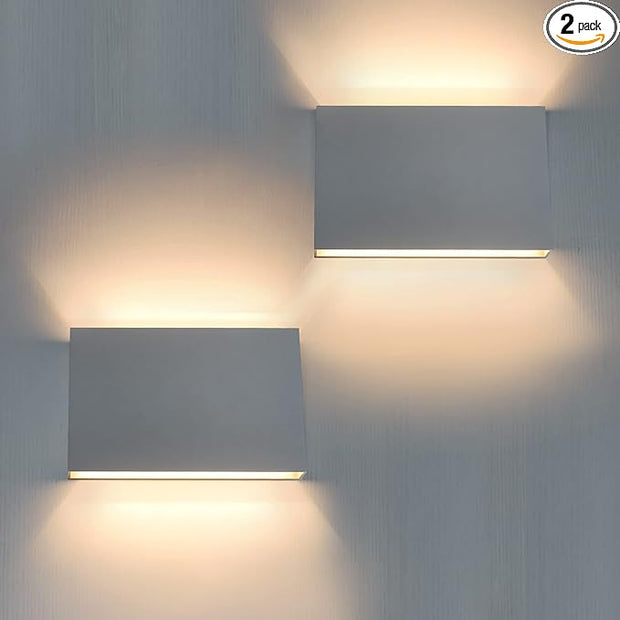 FUDESY LED Wall Sconce, Indoor Outdoor Up and Down Wall Lighting Fixtures, Modern Matte Gray Plastic Wall Mount Light, for Living Room Bedroom Hallway Corridor, 12W Warm White Light 3000K (2-Pack)