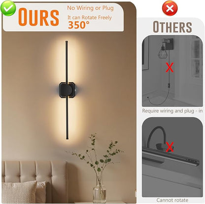 HEERTTOGO Battery Operated Wall Sconce, Rechargeable Wall Light with Touch Control, 3 Color Temperatures & 3 Brightness Levels, 350° Adjustable Rotating Head, for Bedroom, Hallway, Staircase (1 Pack)