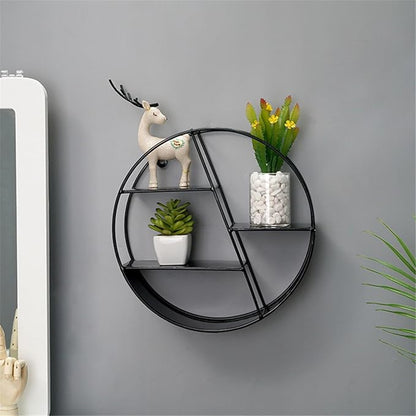 Round Wall Shelf - Circular Wall Shelf | Round Floating Shelves | Wall-Mounted Storage Rack | Floating Shelves Metal Shelf Decoration for Bedroom Living Room Bathroom Kitchen Office