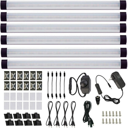 AIBOO LED Under Counter Light Rigid Bar Kit, Plug in Corded 12V LED Under Cabinet Lighting Dimmable with Switch for Counter Shelf Showcase Display Lighting (6 Panels,Daylight White)