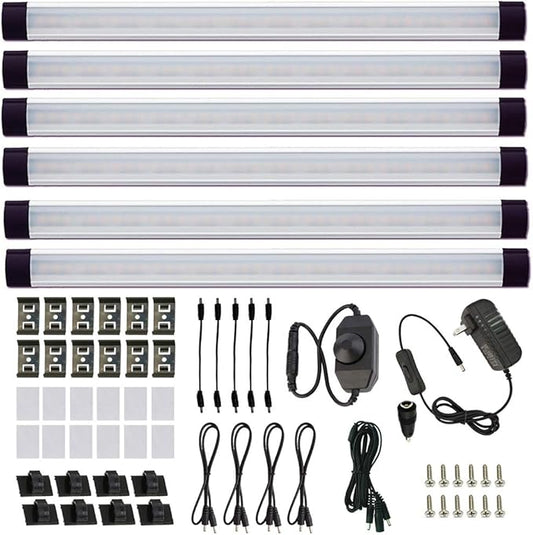 AIBOO LED Under Counter Light Rigid Bar Kit, Plug in Corded 12V LED Under Cabinet Lighting Dimmable with Switch for Counter Shelf Showcase Display Lighting (6 Panels,Daylight White)