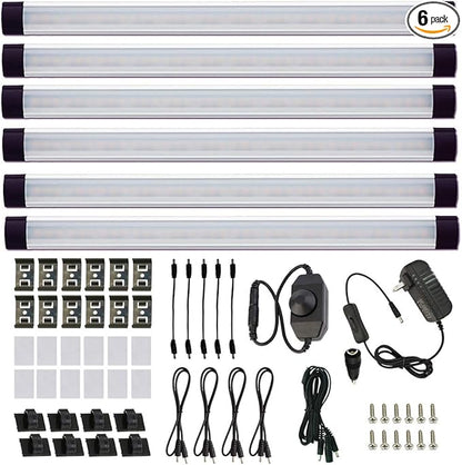 AIBOO LED Under Counter Light Rigid Bar Kit, Plug in Corded Under Cabinet Lighting with 12V LED Dimmable Switch for Counter Shelf Showcase Display Lighting (6 Panels,Warm White)