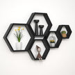 WONFUlity Hexagon Floating Shelves Honeycomb Wall Mounted Wood Farmhouse Storage for Bathroom, Kitchen, Bedroom, Living Room - Driftwood Finish Wall Decor, Black
