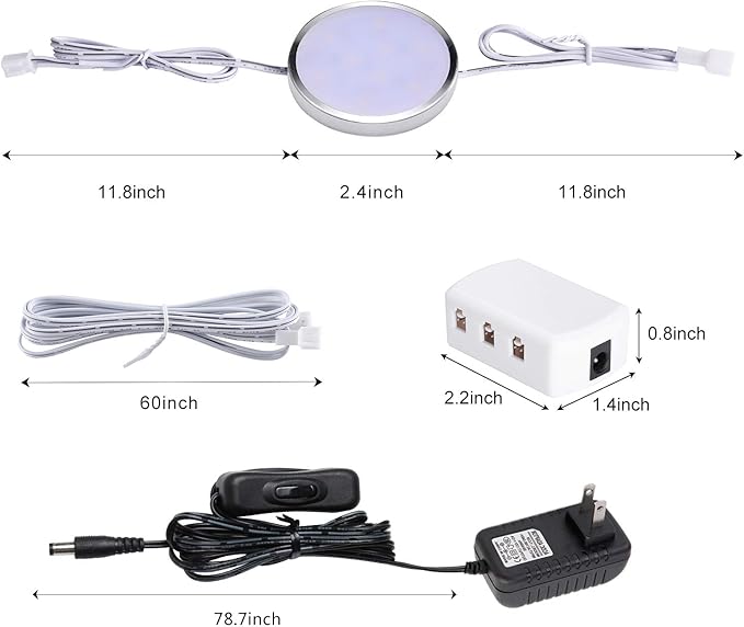 LED Under Cabinet Lighting Kit,6 Pack Linkable Puck Lights with Touch Dimmer,Wired Plug in Under Counter Lighting for Curio Bar, Kitchen, Cupboard,Bookcase,Closet Furniture (2700K Warmwhite)