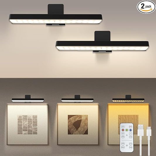 MIOBLUE 2Pack Rechargeable Picture Lights for Wall, Painting Light Battery Powered with Remote, Art Lights Picture Frame Lights,Dartboard Light with 3 Color Temperatures