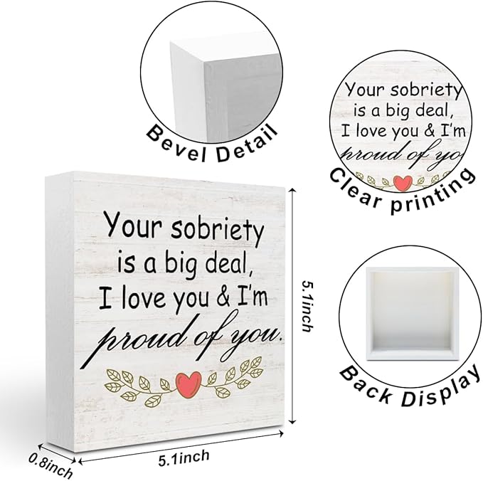 Sobriety Gifts for Women Wood Box Sign - Your Sobriety is a Big Deal, Encouraging Recovery Gifts Accessories Wood Plaque, Motivational Gifts for Women Woods Table Decorative Signs for Office Home Dorm