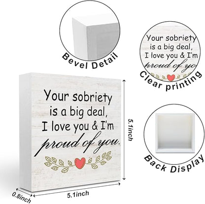 Sobriety Gifts for Women Wood Box Sign - Your Sobriety is a Big Deal, Encouraging Recovery Gifts Accessories Wood Plaque, Motivational Gifts for Women Woods Table Decorative Signs for Office Home Dorm
