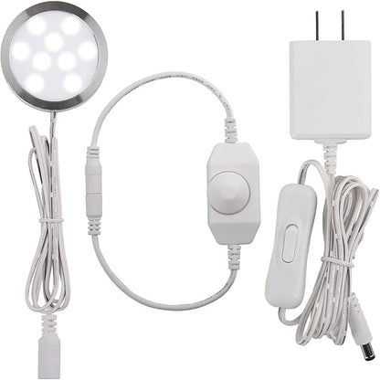 Under Cabinet Lighting, Single LED Puck Light for Kitchen Counter Cabinet Closet Accent Lighting, Rotary Dimmer Switch, 120VAC Plug in, White Cord, Cool White