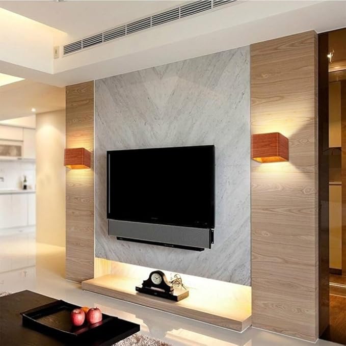 Modern Wall Light Small 7W LED 3000K Warm Light Fixtures Indoor Up Down Wall Wash Lamp Minimalist Wall Sconce Lighting for Living Room Bedroom Hallway Corridor Stairs(Wood Grain)