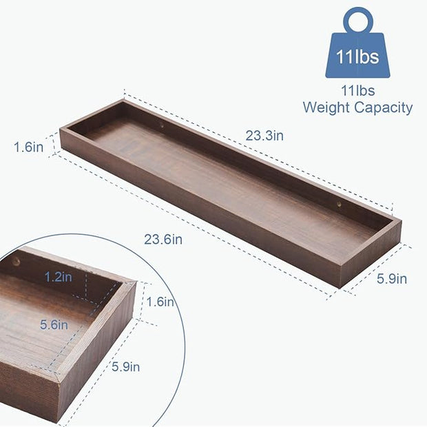 Floating Shelves for Wall, Wooden Wall Shelves for Bedroom Living Room Kitchen, Modern and Rustic Bathroom Shelves with Raised Lip, Decor Floating Shelf for Storage (Walnut-Like,2 Set,23.6 in)