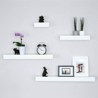 Ballucci Modern Ledge Wall Shelves, Set of 4 Wood Floating Shelves for Bedroom, Bathroom, Living Room, Kitchen, Nursery, White