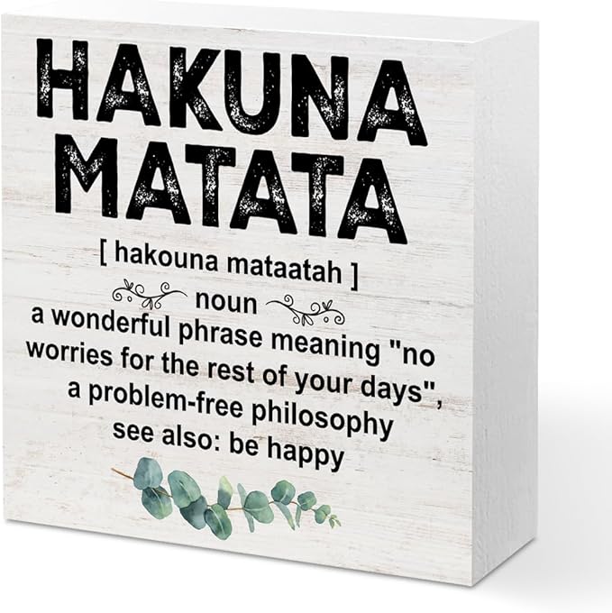 Motivational Gifts for Women Men, Inspirational Hakuna Matata Definition Wood Box Sign Desk Decor, Eucalyptus leaves Wooden Box Decorative Signs for Home Office Living Room Table Shelf Cubicle