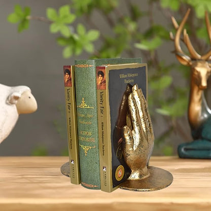 Hands Bookends, Prayer Hand Decorative Bookends Unique Gold Book Ends Heavy Duty Cast Iron Bookends for Shelves Decorative