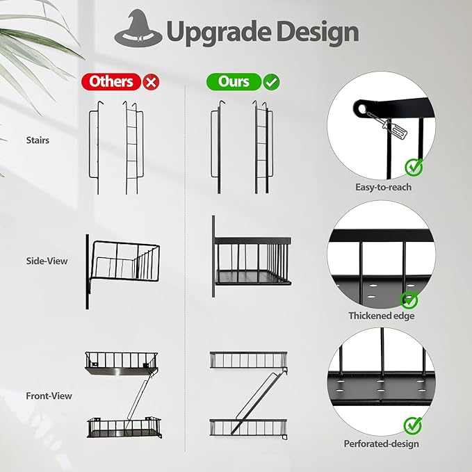 Fire Escape Wall Shelf 4 Tier - NYC Decorative Floating Shelf Black Metal Book Shelves for Home Office Apartment Organizer and Display