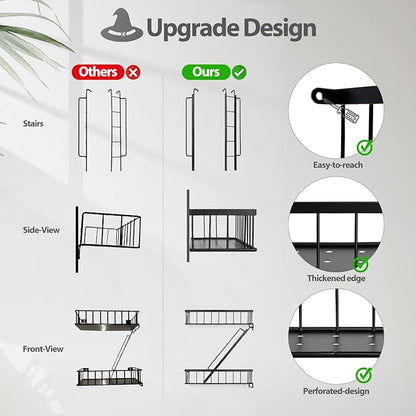 Fire Escape Wall Shelf 4 Tier - NYC Decorative Floating Shelf Black Metal Book Shelves for Home Office Apartment Organizer and Display